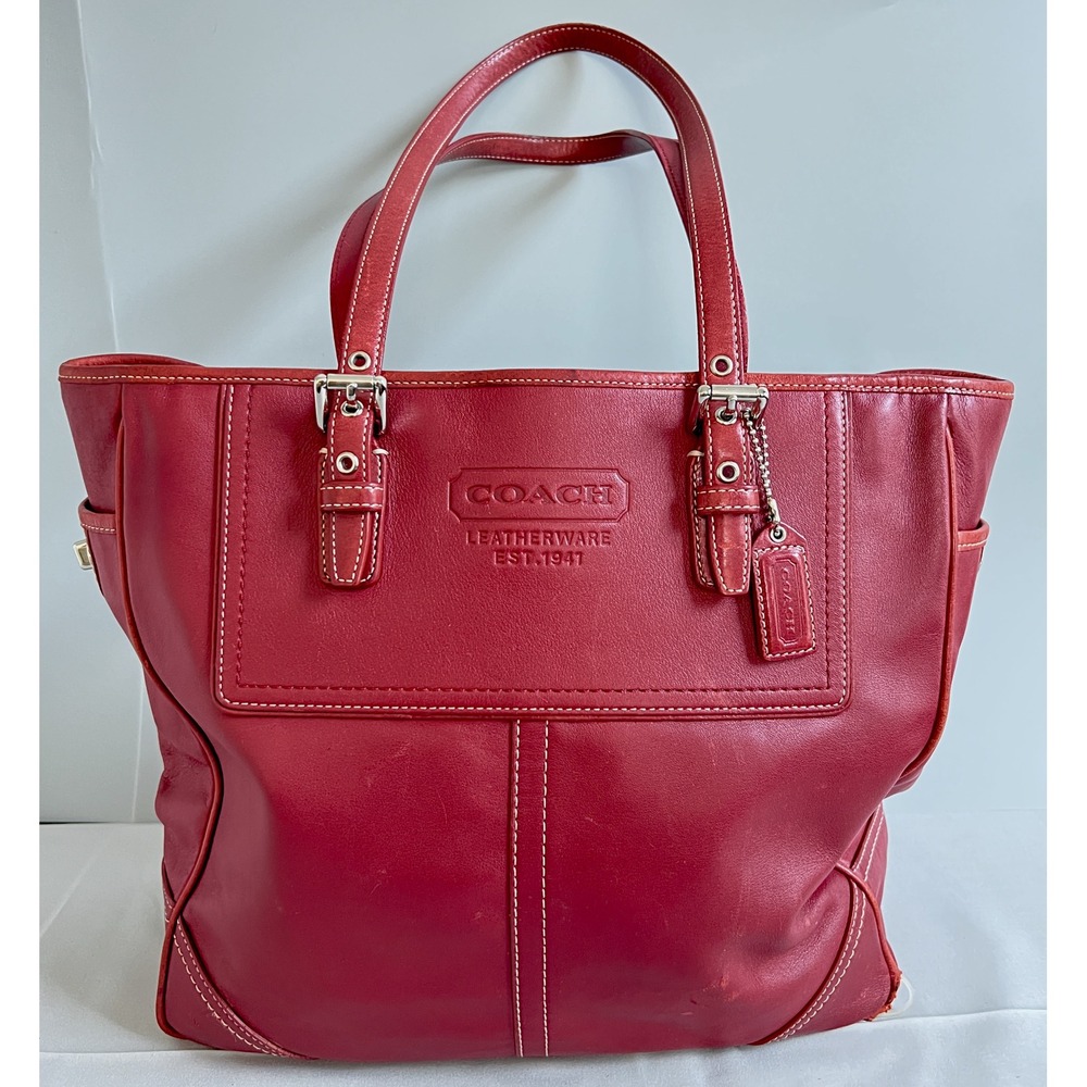 Coach F11397 Hamptons Red Leather Tote Bag Purse 2007 AS IS Piping Wear